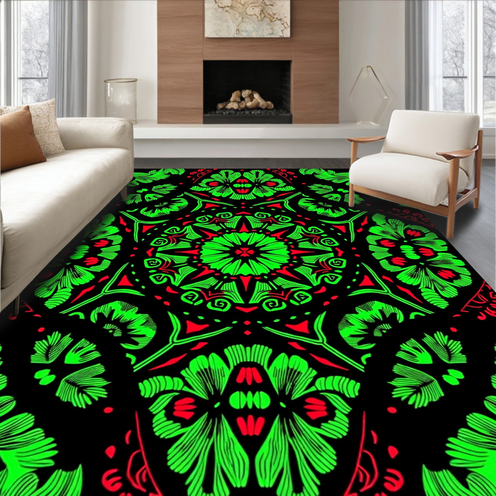 Vibrant Neon Floral Mandala Rug