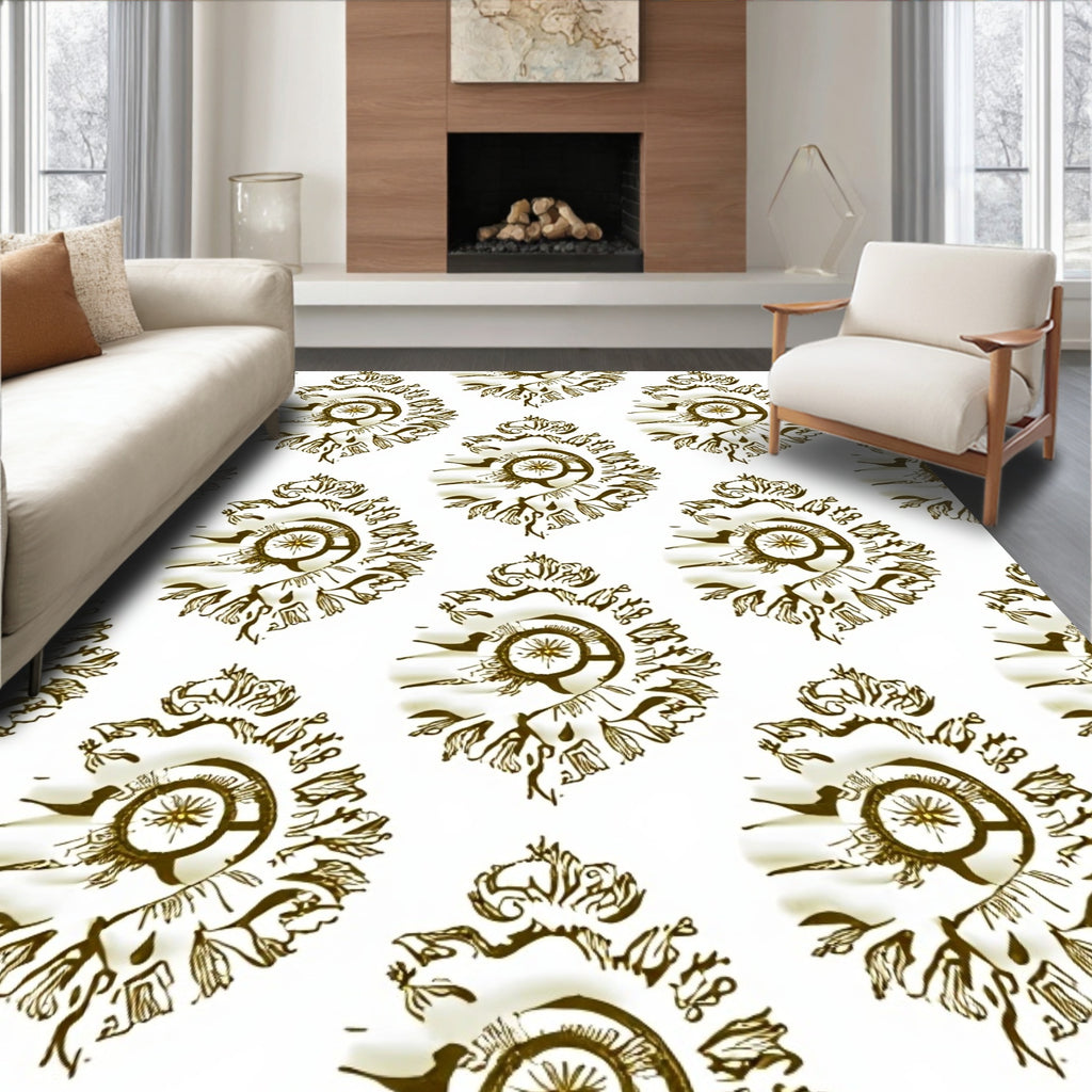 Golden Ornamental Medallion Relief Rug