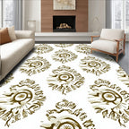 Golden Ornamental Medallion Relief Rug