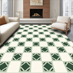 Green and Cream Tiled Diamond Rug