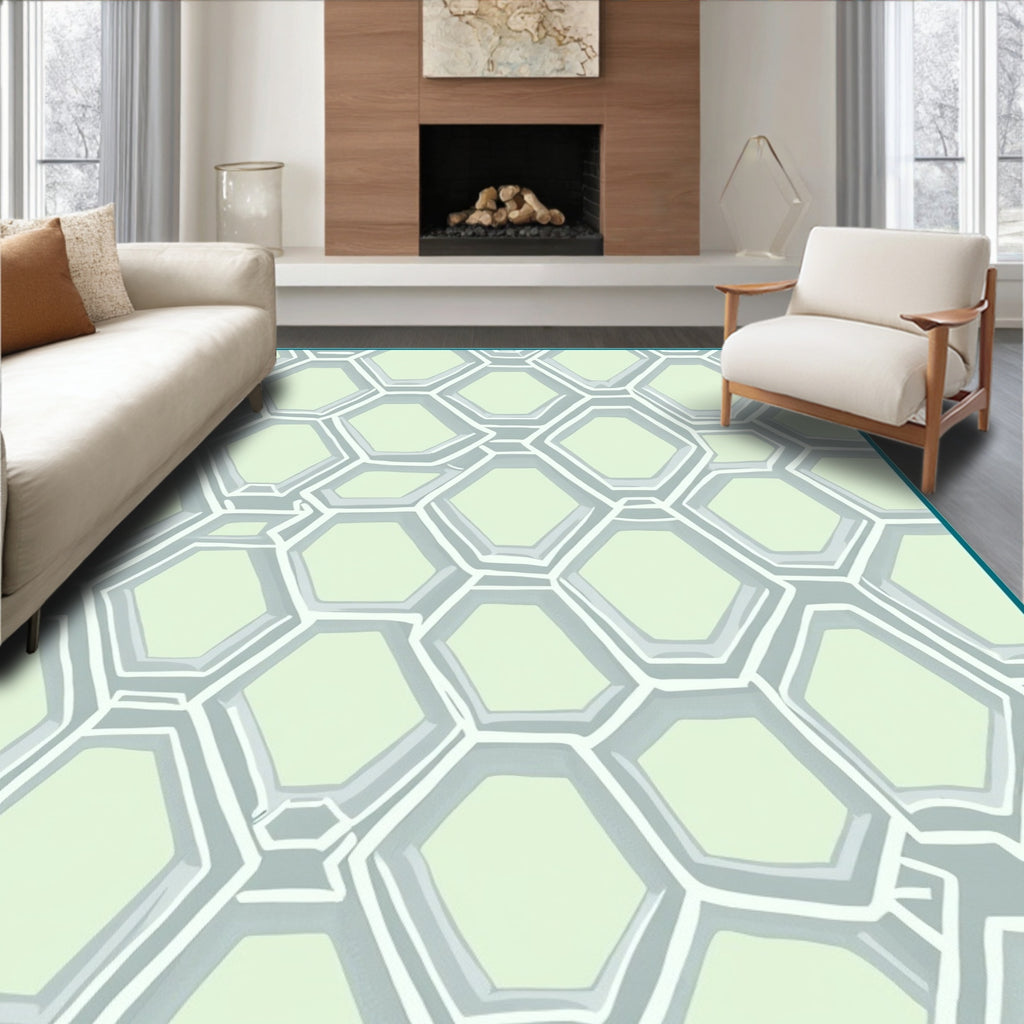 Pastel Green Hexagonal Mesh Rug