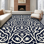Deep Navy Ivory Floral Archway Rug
