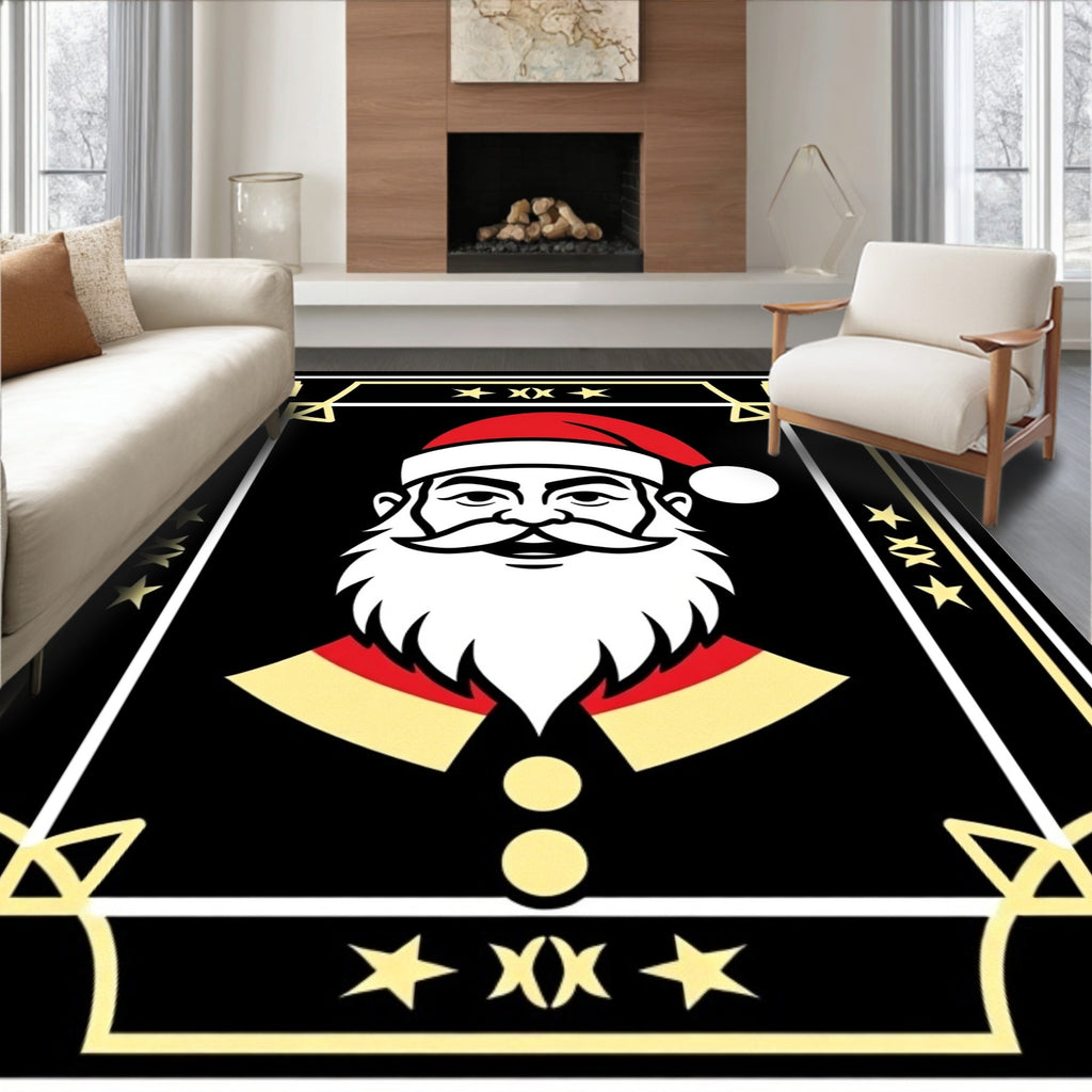 Festive Black Red Yellow Santa Portrait Rug