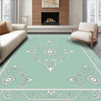 Pale Mint White Medallion Scrollwork Rug