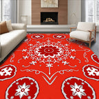 Vivid Red Floral Medallion Mandala Rug