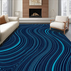 Deep Blue Wavy Line Art Rug