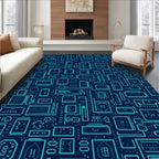 Electric Blue Circuit Board Lines Rug