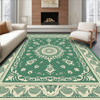Emerald Ivory Floral Medallion Border Rug