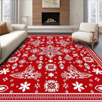 Red White Festive Ornate Floral Butterfly Rug