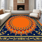 Vibrant Orange Sunburst Border Rug