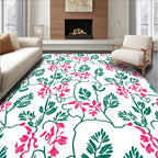 Whimsical Pink Floral Greenery Vine Rug