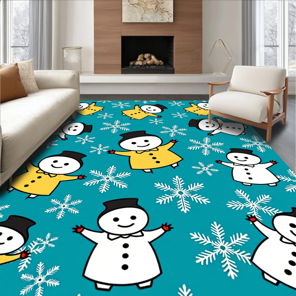 Turquoise Snowman Snowflake Duo Rug
