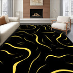 Bold Gold Swirls Black Abstract Rug