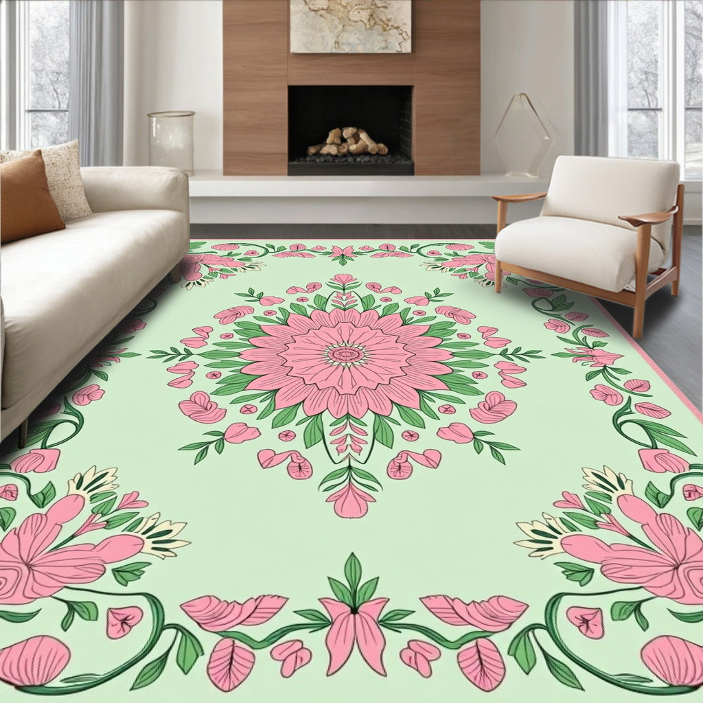 Pink Blossom Garden Medallion Rug
