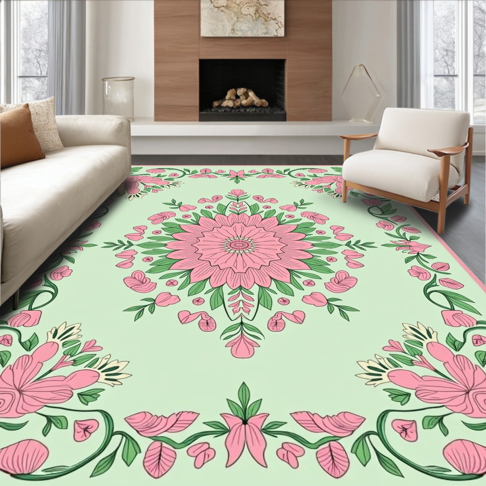 Pink Blossom Garden Medallion Rug