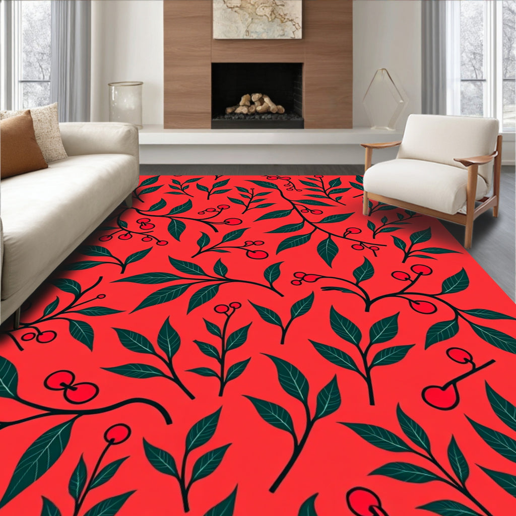 Red Berry Branch Foliage Rug