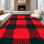 Red Black Buffalo Check Plaid Sqaures Rug