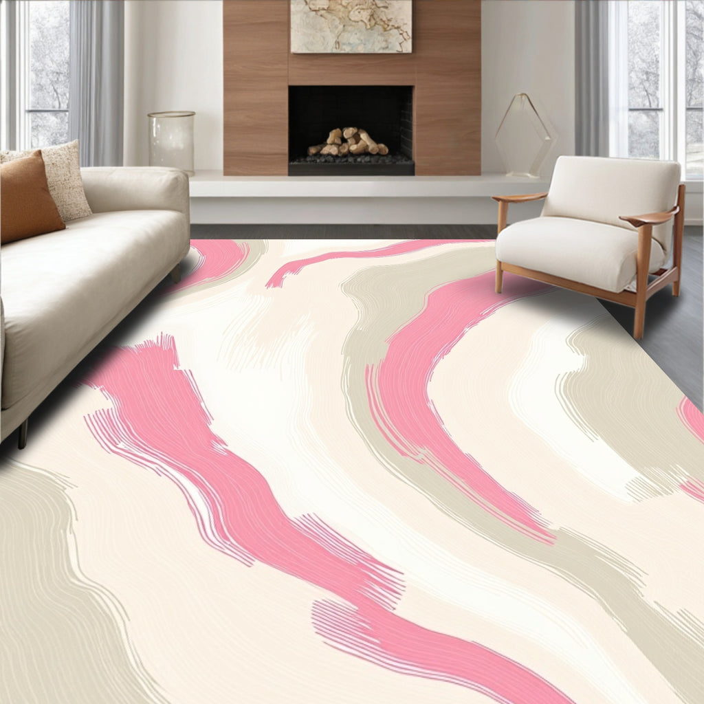 Soft Pink Beige Abstract Swirl Rug