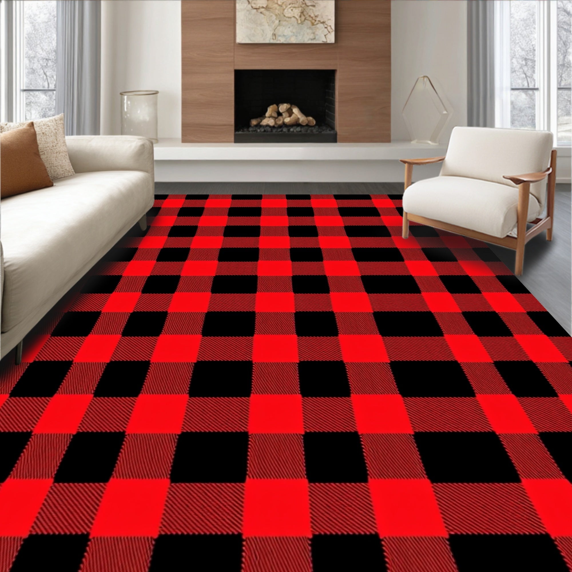 Red Black Buffalo Check Plaid Rug