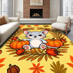 Cute Autumn Mouse Pumpkin Leaf Garland Rug
