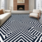Bold Navy White Geometric Maze Rug