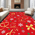 Crimson Woven Gold Snowflake Bow Rug