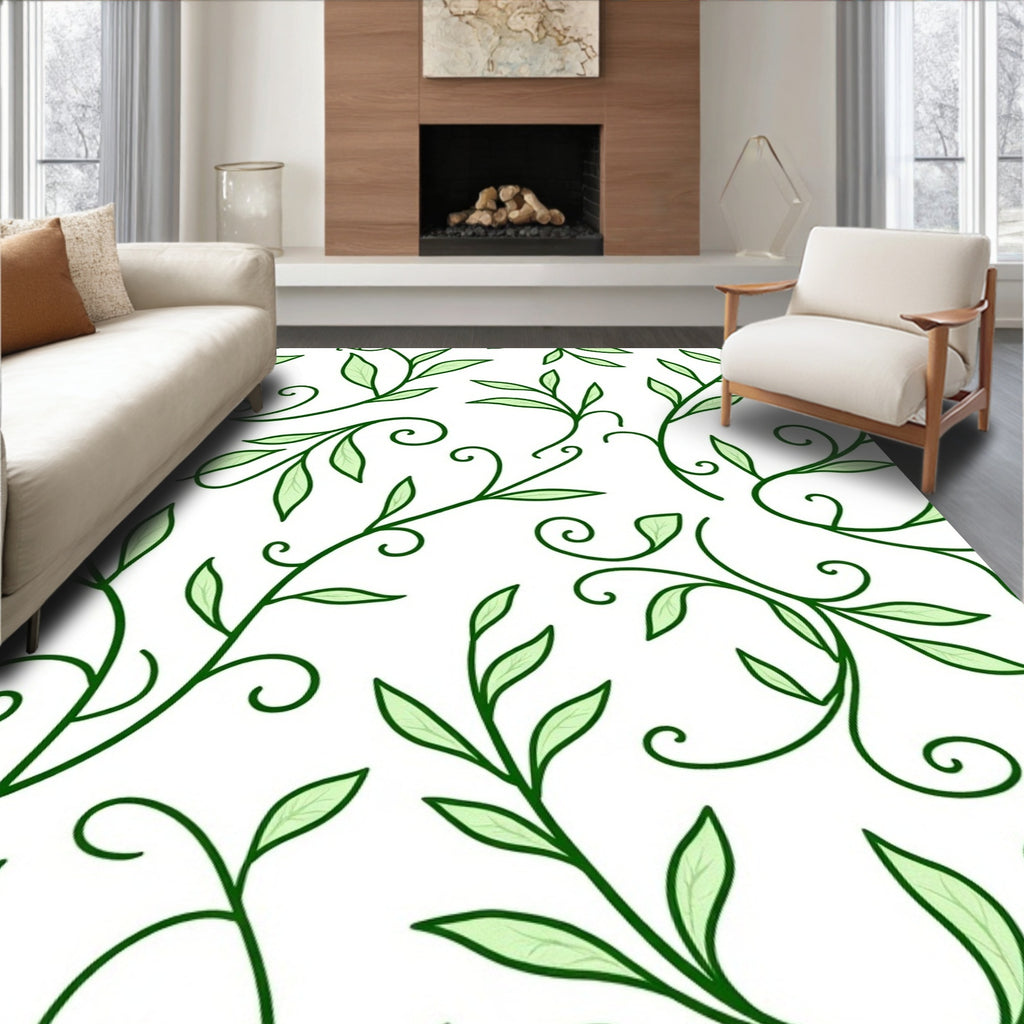 Green Leafy Vine Swirls Rug