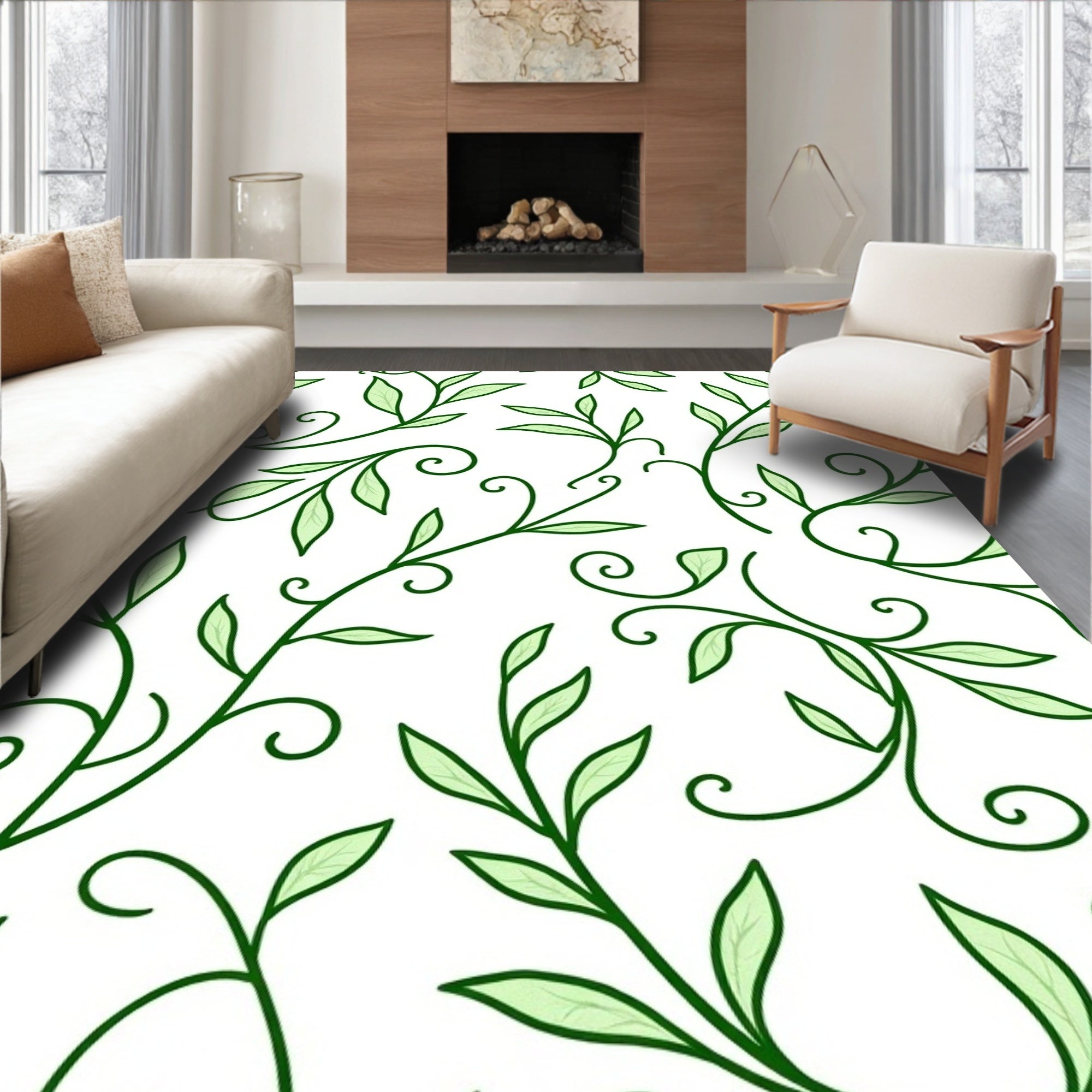 Green Leafy Vine Swirls Rug
