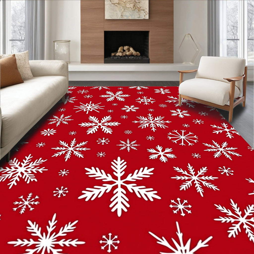 Crimson White Snowflake Repeating Pattern Rug