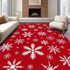 Crimson White Snowflake Repeating Pattern Rug