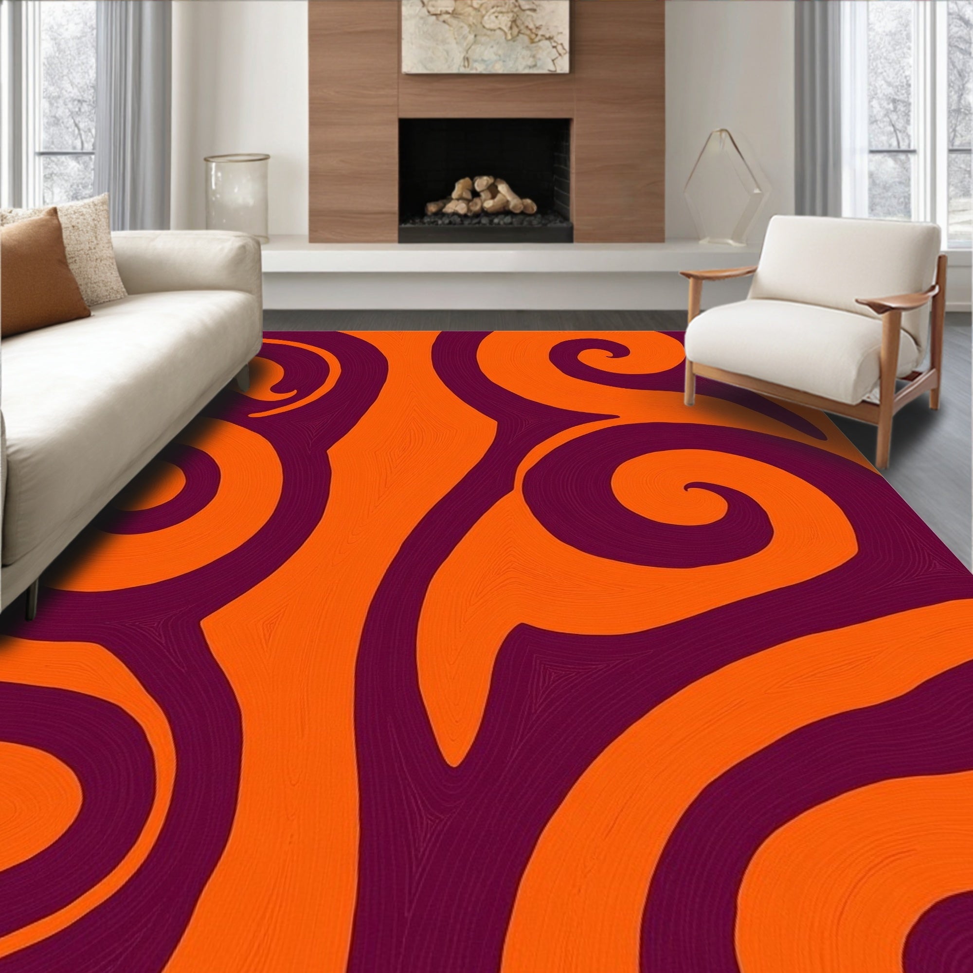 Vibrant Orange Plum Swirls Rug