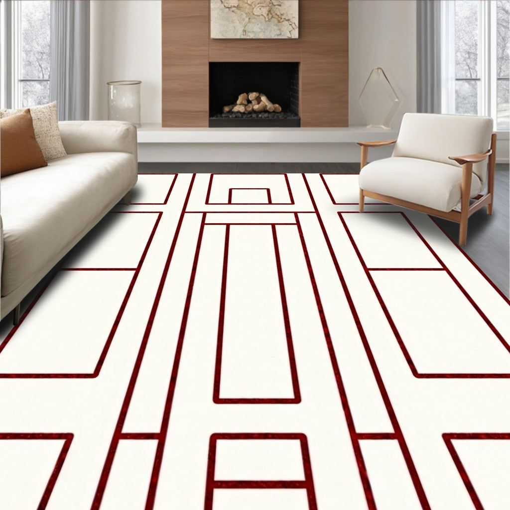 Crimson geometric abstract layout Rug