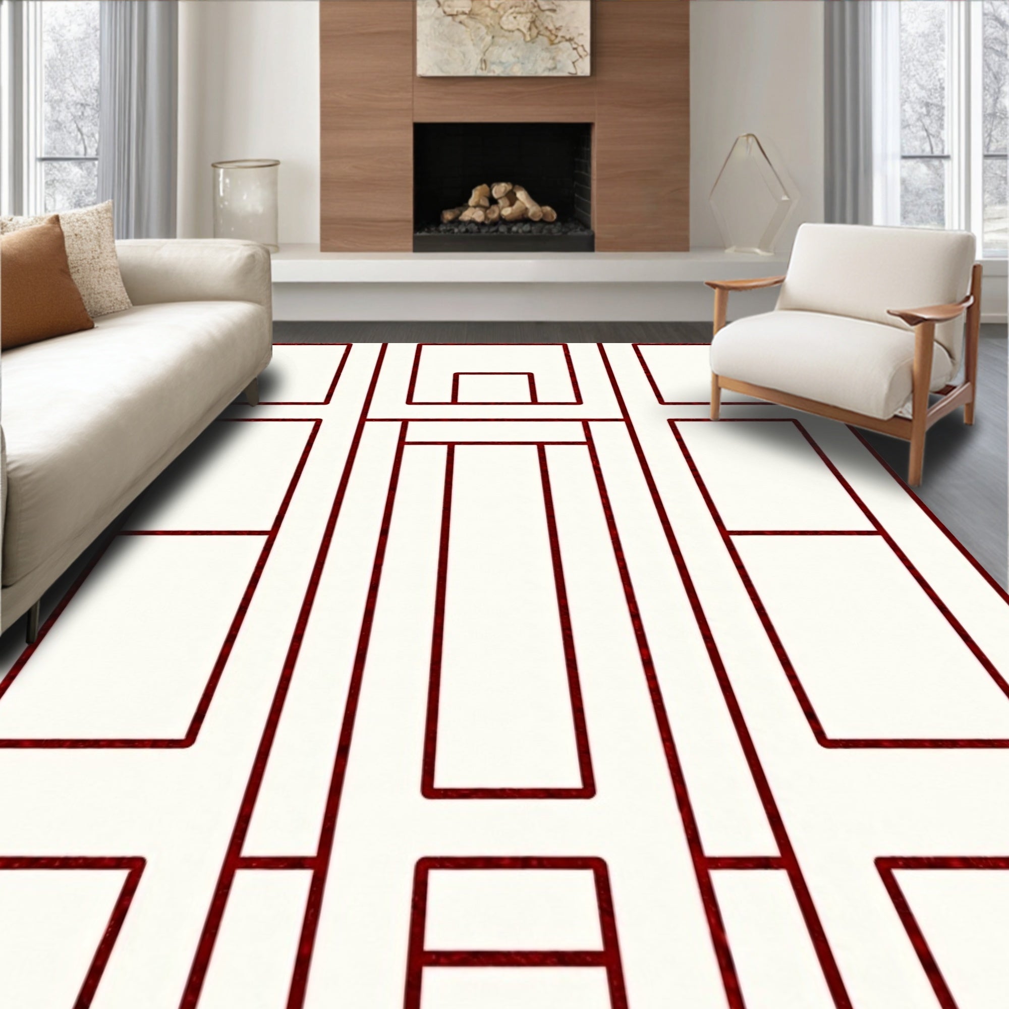 Crimson geometric abstract layout Rug