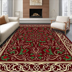 Burgundy Red Floral Scroll Vine Rug