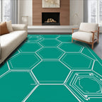 Teal Hexagon Grid Geometric Relief Rug