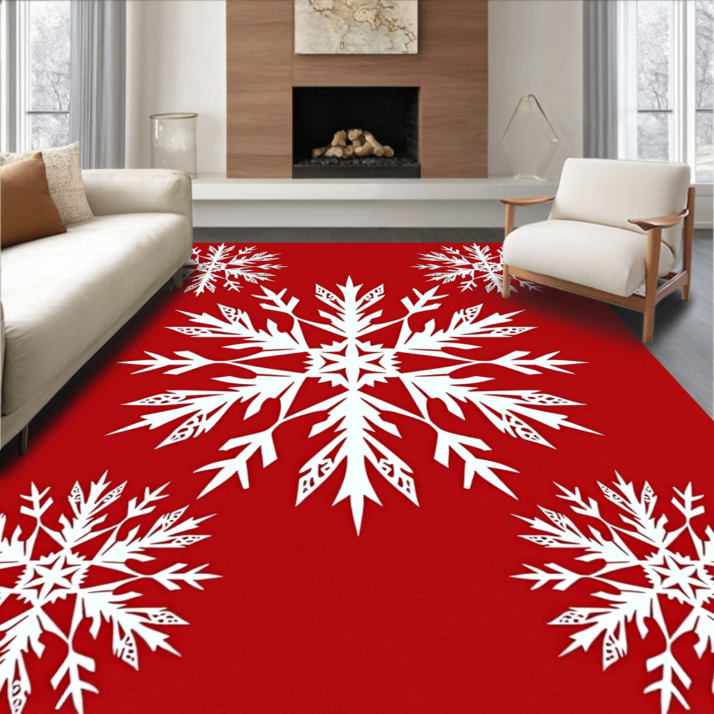 Crimson White Snowflake Collection Rug