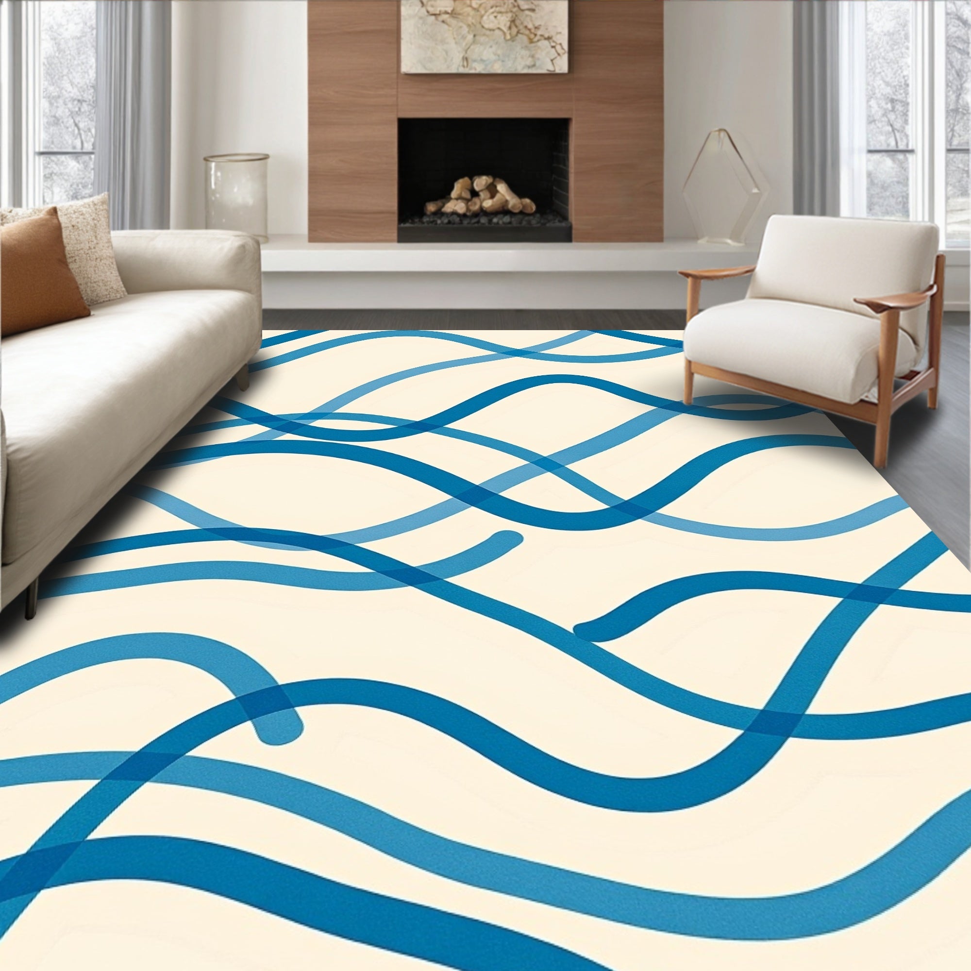 Ocean Blue Wavy Contour Rug
