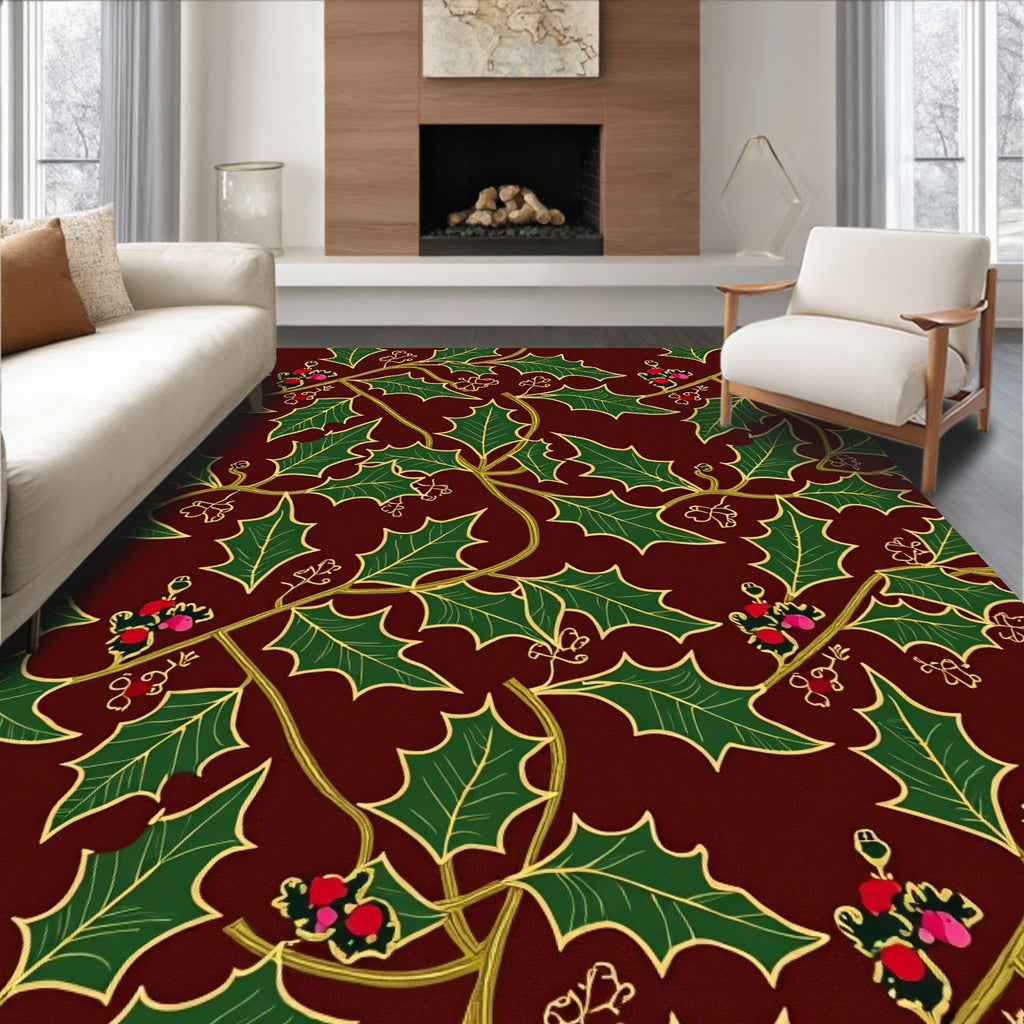 Classic Red Holly Berry Vines Rug
