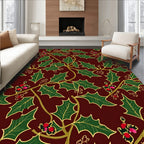 Classic Red Holly Berry Vines Rug