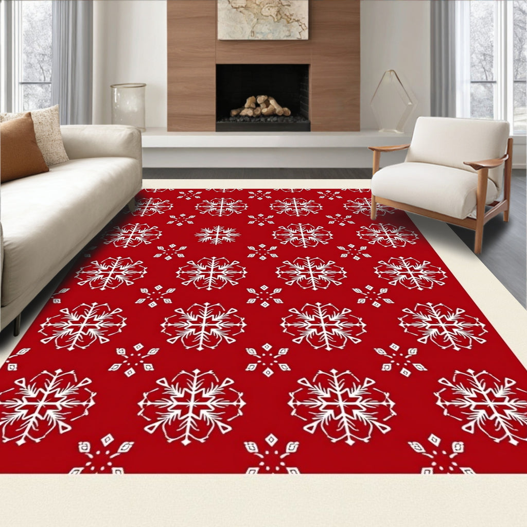 Red White Snowflake Christmas Fabric Rug