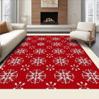 Red White Snowflake Christmas Fabric Rug