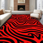 Vivid Red Black Swirling Lines Rug
