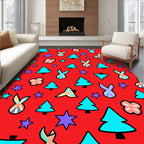 Red Blue Green Star Christmas Trees Rug