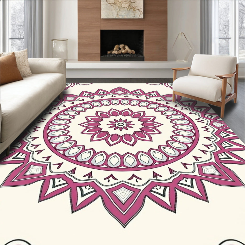 Deep Fuchsia Mandala Floral Medallion Rug
