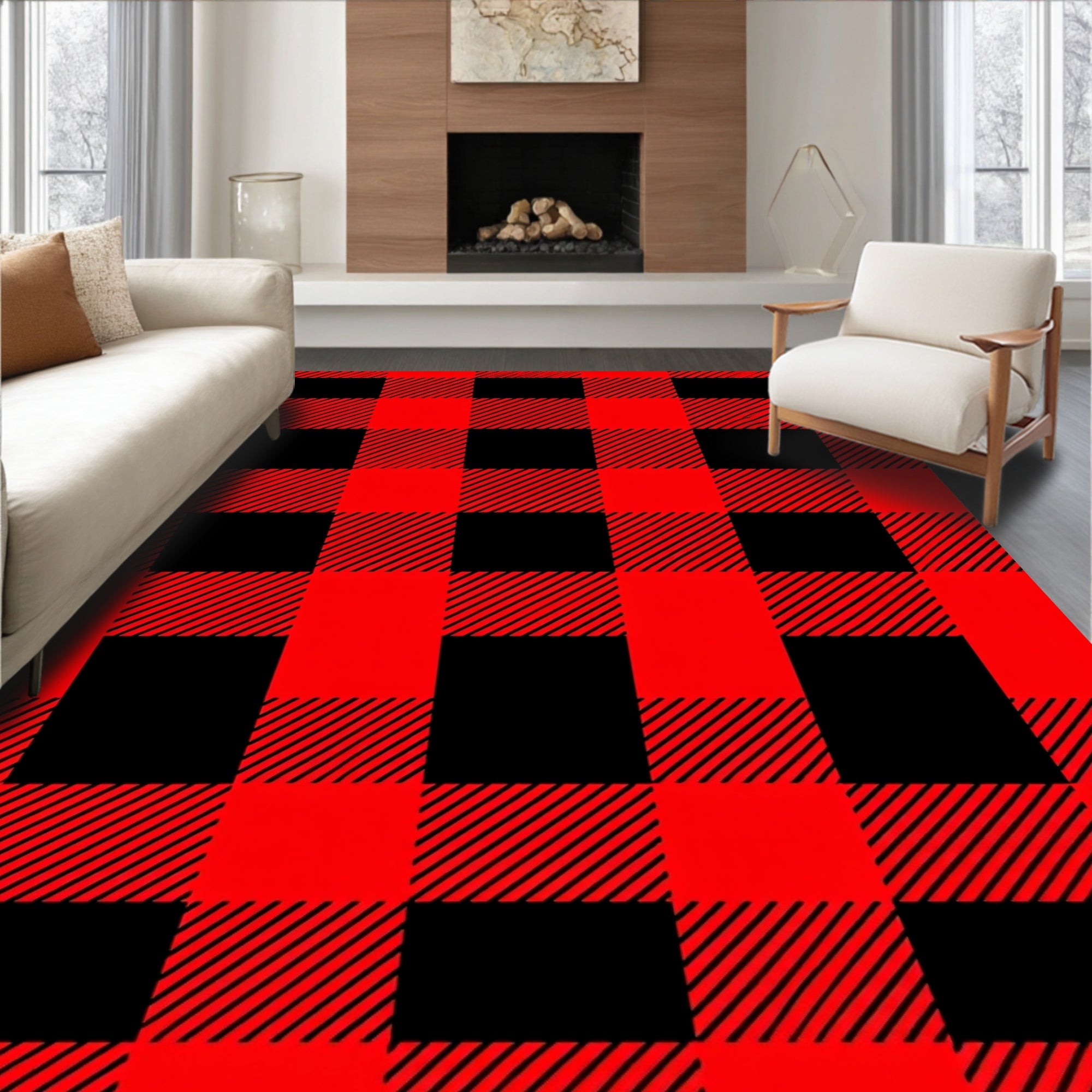 Classic Red Black Buffalo Check Rug