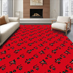 Red Floral Silhouette Diagonal Arrangement Rug