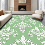 Sage Green White Damask Flourish Rug