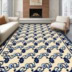 Ivory Blue Swirled Ribbon Border Rug
