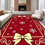 Festive Red Snowflakes Bows Accents Rug