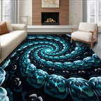Aqua Spiral Fractal Bloom Rug